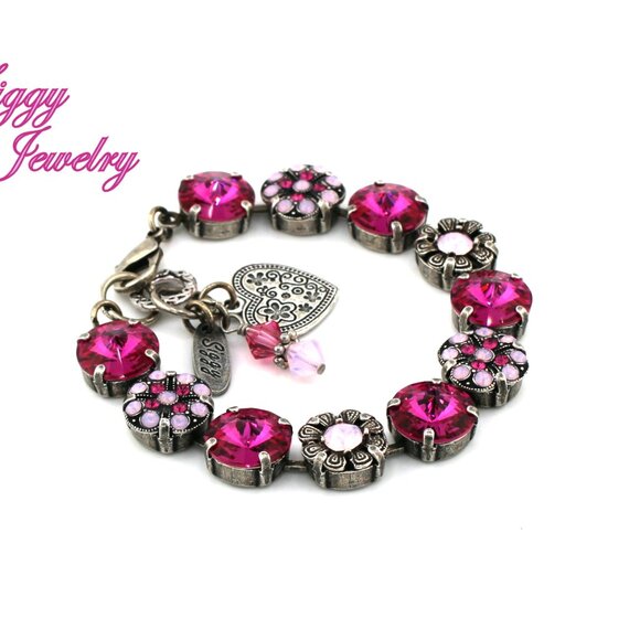 Magenta Glow Tennis Bracelet made with Genuine Austrian Rivoli Crystals - Picture 5 of 7